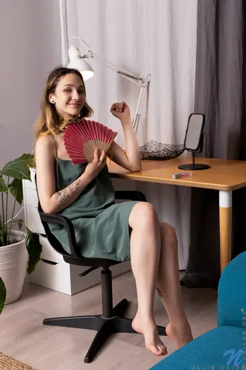 Ellie Wain – Petite Brunette in a Dress Spreads Her Pussy Wide