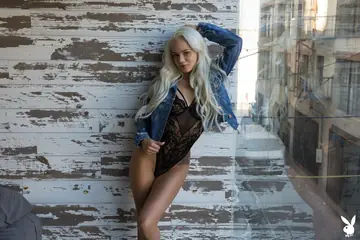 Slim Blonde in Lingerie Spreads Her Legs to Show Tattoo