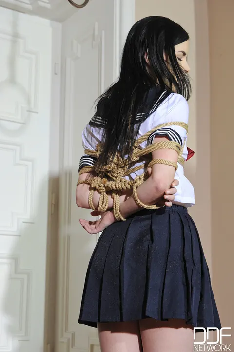 Amber Nevada: Tattooed Brunette in Uniform Bound in Rope Bondage – photo 4 of 21