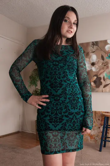 Amy Faye – Petite Brunette Pulls Panties Aside to Show Hairy Vulva