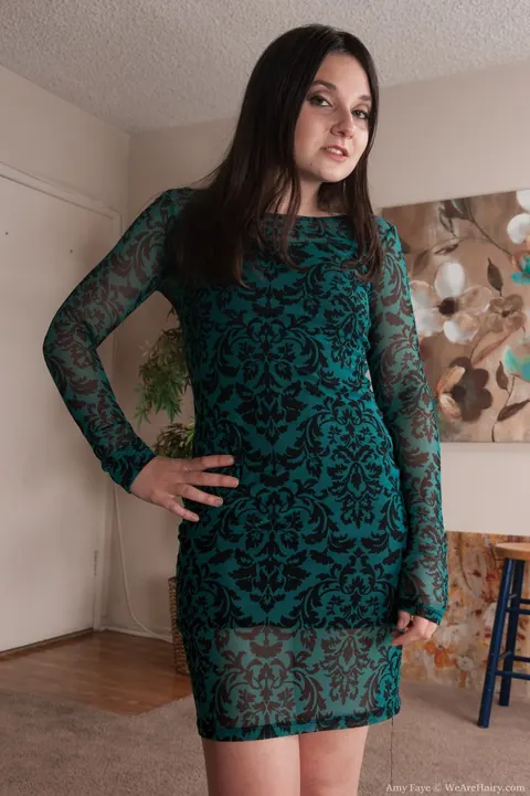 Amy Faye: Petite Brunette Pulls Panties Aside to Show Hairy Vulva – photo 2 of 20