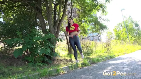 Barbara Bieber: Busty Czech Redhead in Leather Pulls Down Pants and Pisses – photo 14 of 15