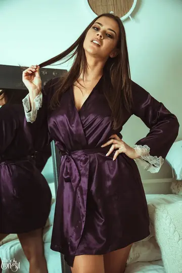 Brook Wright – British Brunette Removes Her Robe and Skirt in the Bedroom