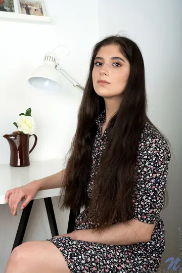 Alya Stark – Brunette with Natural Tits Strips Out of Her Skirt on a Stool