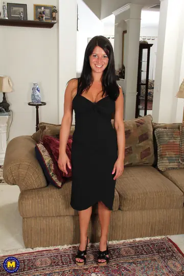 Petite European MILF Strips Out of Her Dress on the Sofa