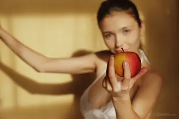 Busty European Brunette Spreads Her Shaved Pussy in the Kitchen