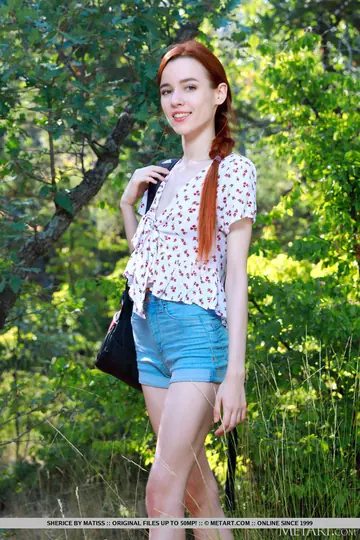 Redhead Spreads Her Shaved Pussy Outdoors at a Camping Tent