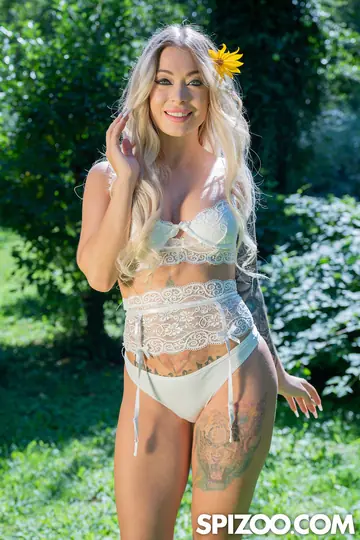 Misha Maver – Blonde in Lingerie Fucks Outdoors and Takes Cum in Mouth