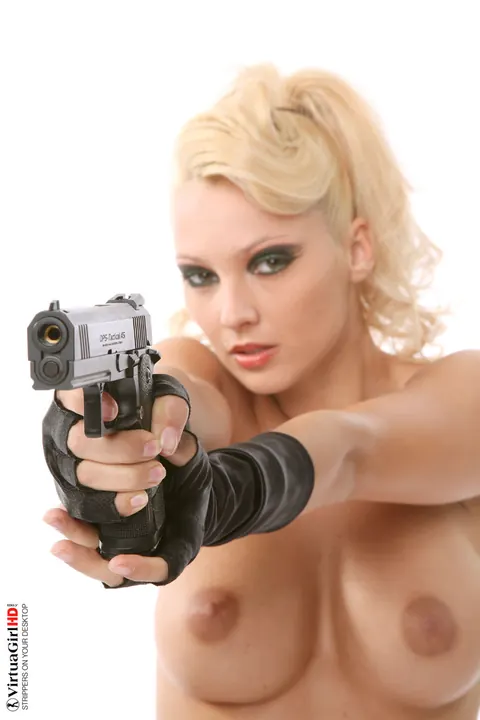Busty Blonde in Latex Strips and Masturbates – photo 12 of 15