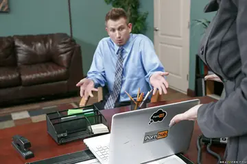 Britney Amber – Redhead Secretary Takes Double Penetration and a Facial in the Office