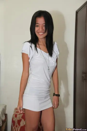 Short-Haired Filipina Strips Off Her Panties in a Hotel Room