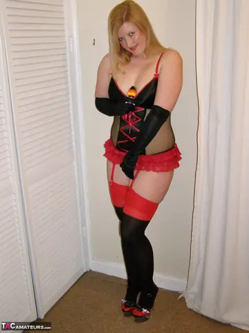 Curvy Blonde MILF Toys Her Ass with a Dildo and Plug in Lingerie