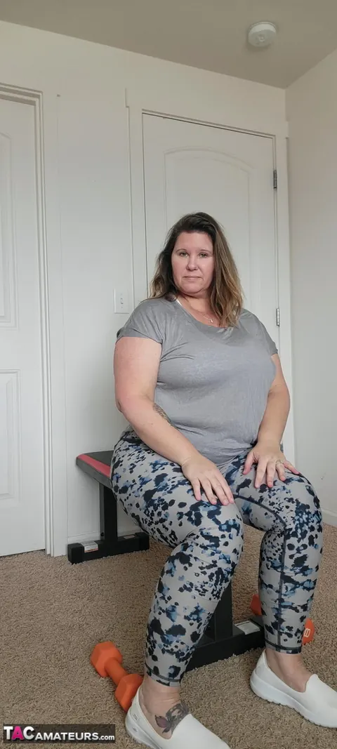 Busty Kris Ann: BBW Blonde Strips and Fingers in the Gym – photo 1 of 16