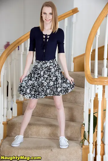 Skinny Blonde Hikes Her Dress to Spread Her Pussy