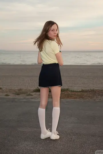 Audrey Miles – Tall Busty Brunette in Glasses Flashes Black Panties Outdoors