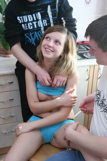 Petite Blonde Takes Two Men in a Threesome