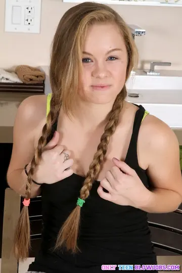 Blonde in Pigtails Strips Out of Her Shorts for POV Blowjob and Titjob