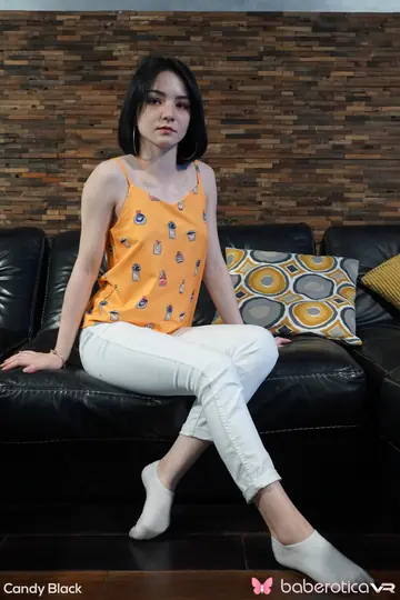 Candy Black – Brunette Strips Off Her Ankle Socks and Fucks Herself with a Dildo