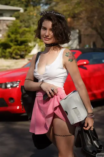 Gigi Matthews – Petite Brunette Reveals Her Nipples and Panties Outdoors