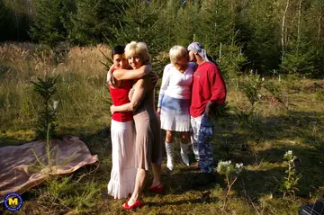 Busty Curvy MILF Has a Threesome Outdoors