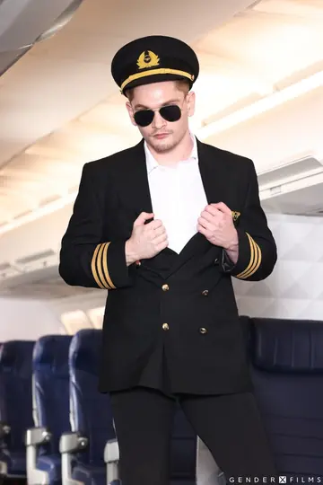 Trans Airline Hostess Joins Her Passengers for a Threesome