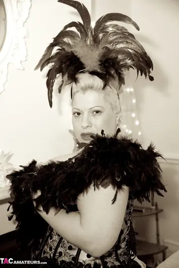 Gina George – Thick Mature Blonde in Stockings and Costume Bares Her Big Natural Tits
