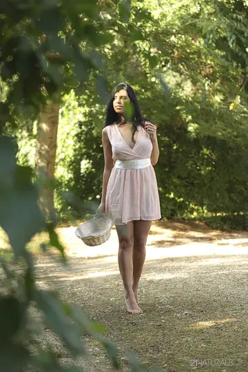 Kira Queen – Russian Brunette Picks Fruit Outdoors in a Skirt