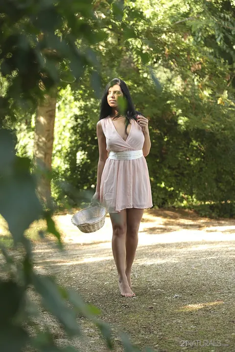 Kira Queen: Russian Brunette Picks Fruit Outdoors in a Skirt – photo 1 of 17