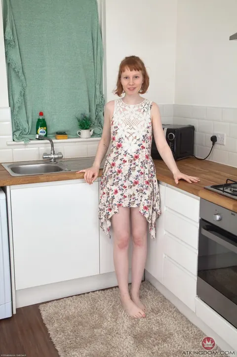 Bonni Belle: Petite Redhead Strips and Spreads Her Hairy Pussy in the Kitchen – photo 1 of 21