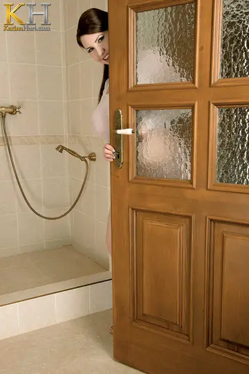 Karina Hart – Busty Brunette MILF in Panties Spreads in the Bathroom