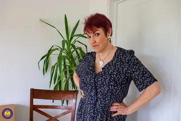 Layla Bird – Mature Redhead in Stockings Works a Dildo Deep