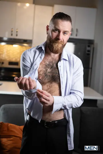 Two Mature Hairy Men Kiss and Spread for the Camera