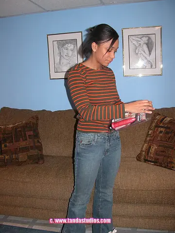 Ebony Babe with Big Tits Strips Out of Her Jeans and Lingerie to Toy Herself