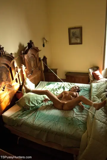 Busty Ebony Trans Woman Kisses Partner and Enjoys Bondage Sex