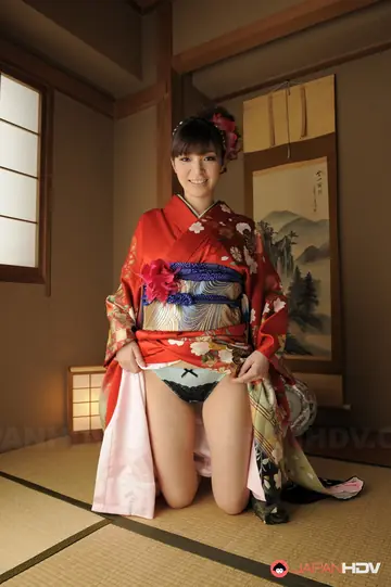 Sakura Aoi – Busty Japanese Brunette Strips Kimono and Spreads Her Hairy Pussy