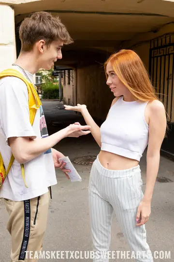 Skinny Redhead Sucks and Fucks Outdoors for a Stomach Finish