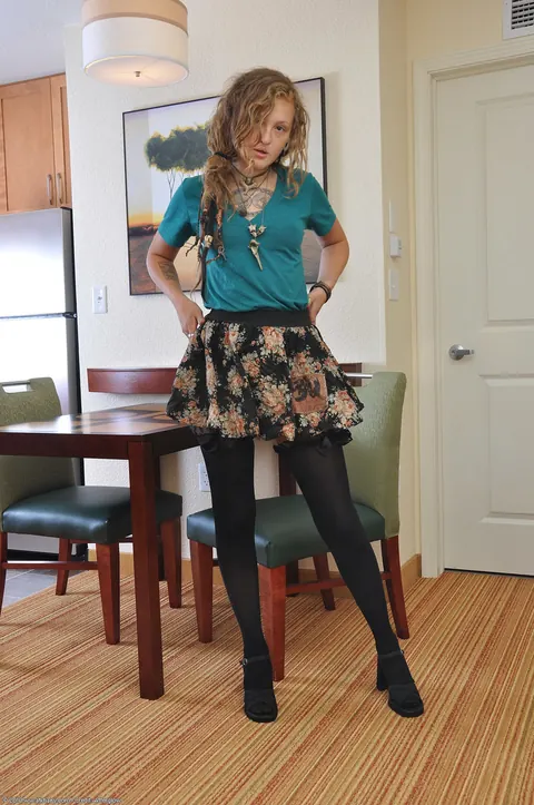 Curly-Haired Woman in Stockings Shows Her Hairy Pussy – photo 3 of 20