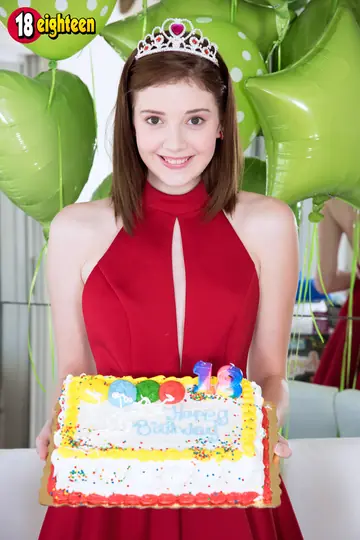 Petite Brunette with Big Tits Spreads Her Pussy for Her Birthday