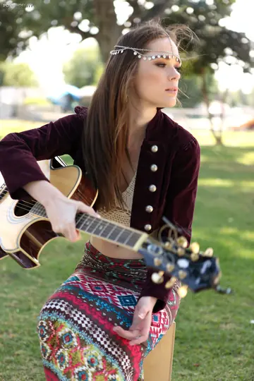 Skinny British Redhead Flashes Her Tits Playing Guitar Outdoors