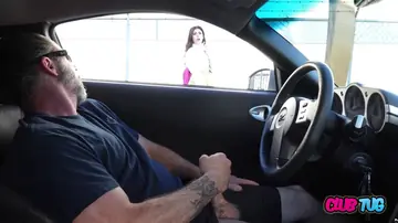 Gal Ritchie – British Brunette in Uniform Strokes Cock in the Car