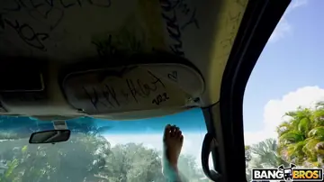 Blonde in Shorts Gives a Blowjob and Gets Fucked Outdoors
