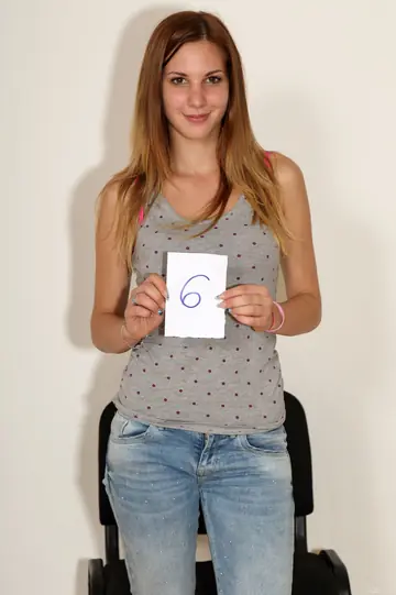 Slim Hungarian Brunette Strips Out of Her Jeans and Socks at the Casting