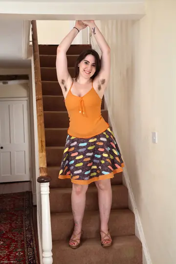 Brunette BBW with Big Tits Shows Hairy Armpits and Crotch