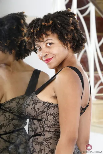 Oya – Slim Ebony Babe with Hairy Pussy Spreads Wide