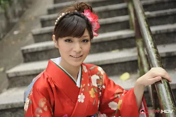 Sakura Aoi – Busty Japanese Brunette Opens Her Kimono to Show Her Hairy Bush