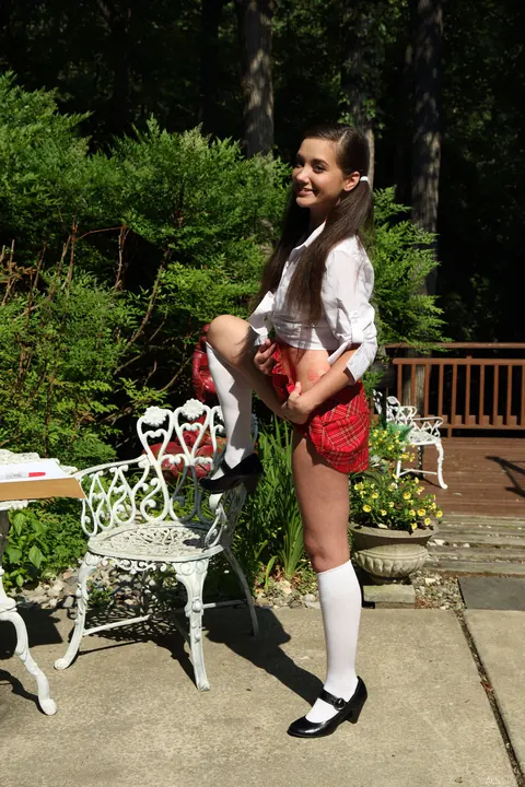 Gia Paige: Brunette Plays with a Dildo Outdoors in Socks – photo 4 of 21