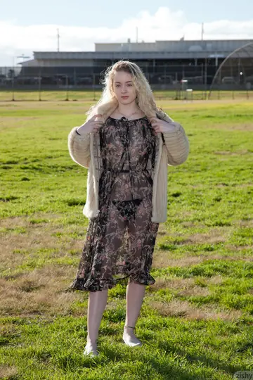 Veronica Hatley – Thick Blonde Lifts Her Sheer Dress to Flash Panties Outdoors