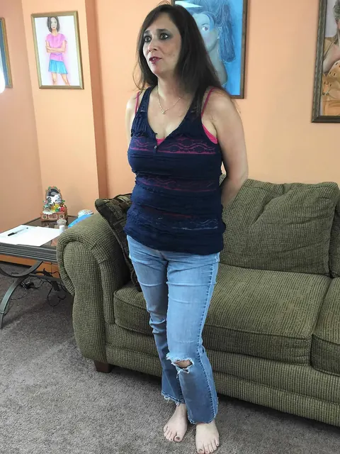 Alesia Pleasure: Brunette MILF Strips and Sucks Cock – photo 2 of 21