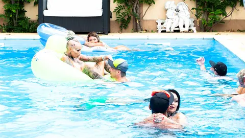 Jezzicat: Blonde, Brunette & Redhead MILFs Suck Cock and Take Anal Poolside – photo 7 of 16