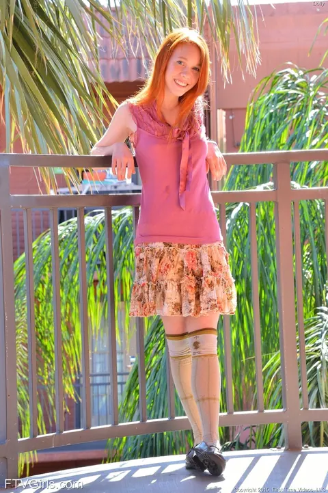 Redhead Spreads Her Pussy Outdoors at a Hotel – photo 6 of 20